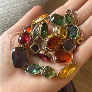 Anne Klein Vintage Gold Plated Multicolor Glass Gemstone Necklace 16.5”-19”